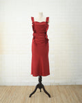 Scarlet Ruched Midi Dress in Red, front view