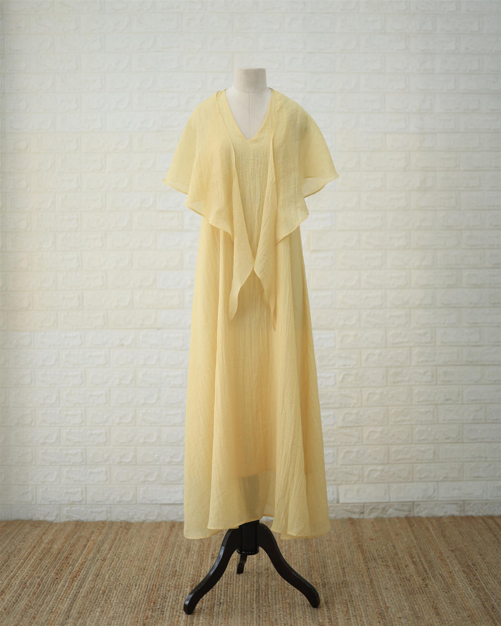Buttercream Convertible Maxi Dress in Pale Yellow, styling detail
