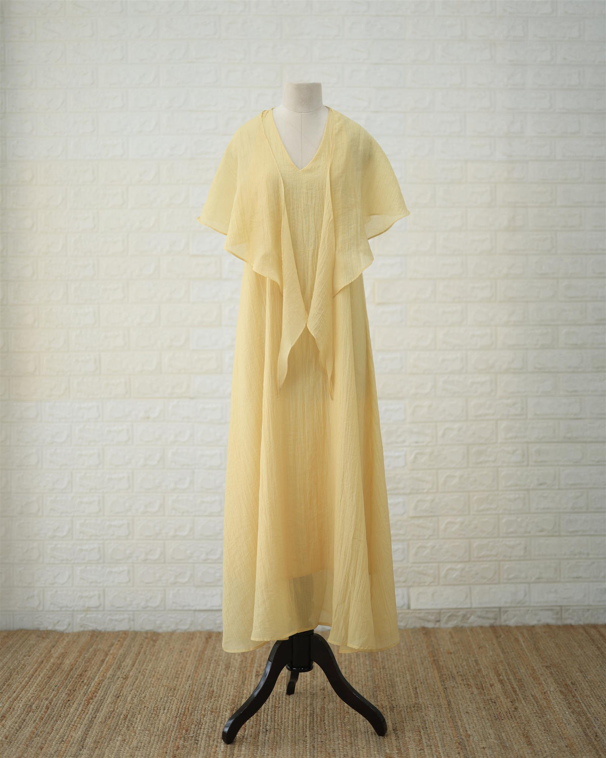 Buttercream Convertible Maxi Dress in Pale Yellow, styling detail