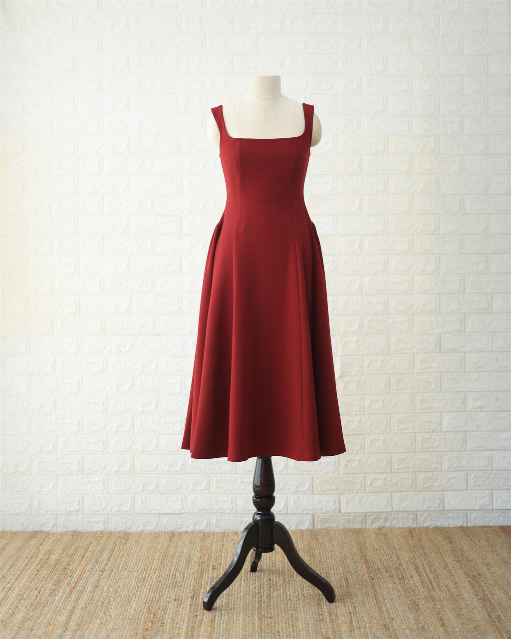 Scarlet Fit-and-Flare Midi Dress in Red, front view