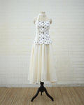 Monochrome Polka Peplum Top & Cream Maxi Skirt Set in White / Cream, front view