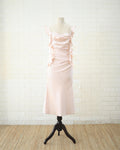Blush Ruched Satin Midi Dress in Blush Pink, front view