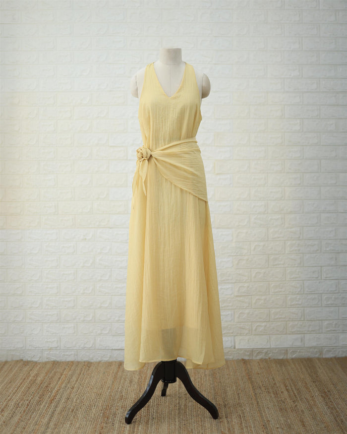 Buttercream Convertible Maxi Dress in Pale Yellow, styling detail