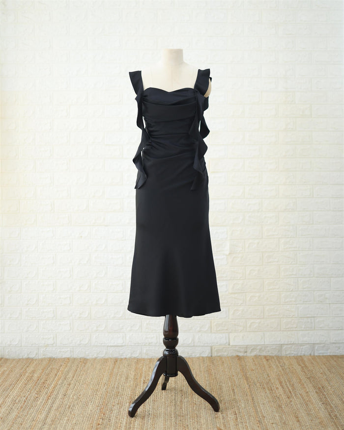 Noir Ruched Midi Dress in Black, front view