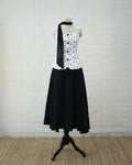 Monochrome Polka Peplum Top & Black Maxi Skirt Set in White / Black, front view