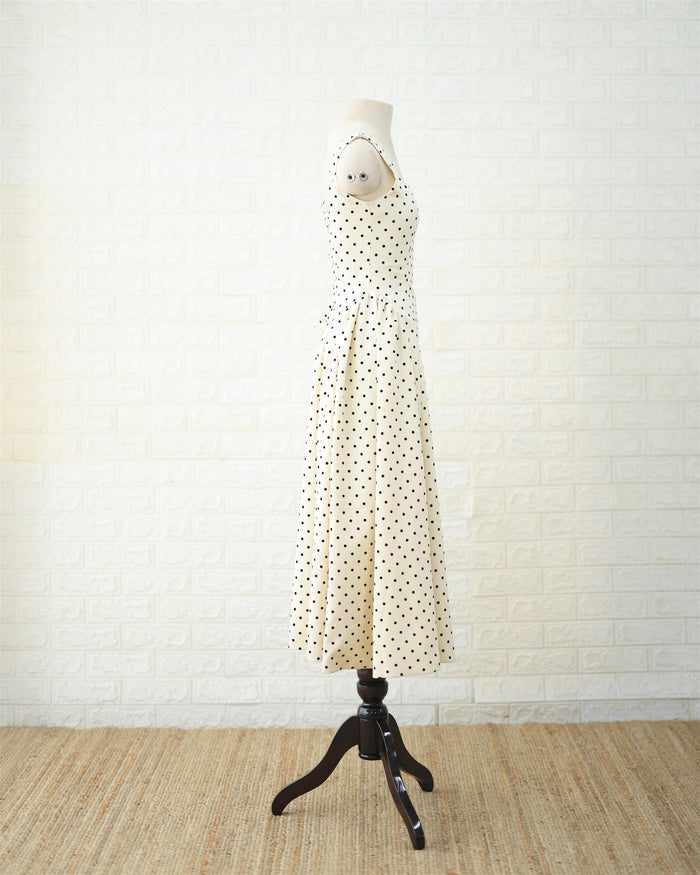 Cream Polka Sleeveless Midi Dress in Cream, back view
