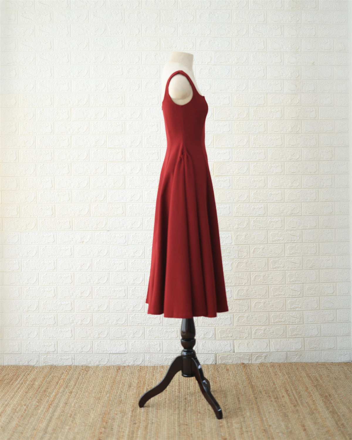 Scarlet Fit-and-Flare Midi Dress in Red, back view