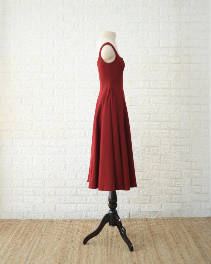 Scarlet Fit-and-Flare Midi Dress in Red, back view