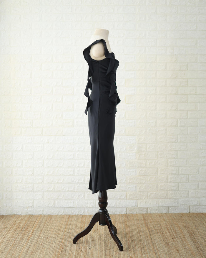 Noir Ruched Midi Dress in Black, back view