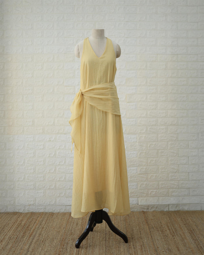 Buttercream Convertible Maxi Dress in Pale Yellow, styling detail