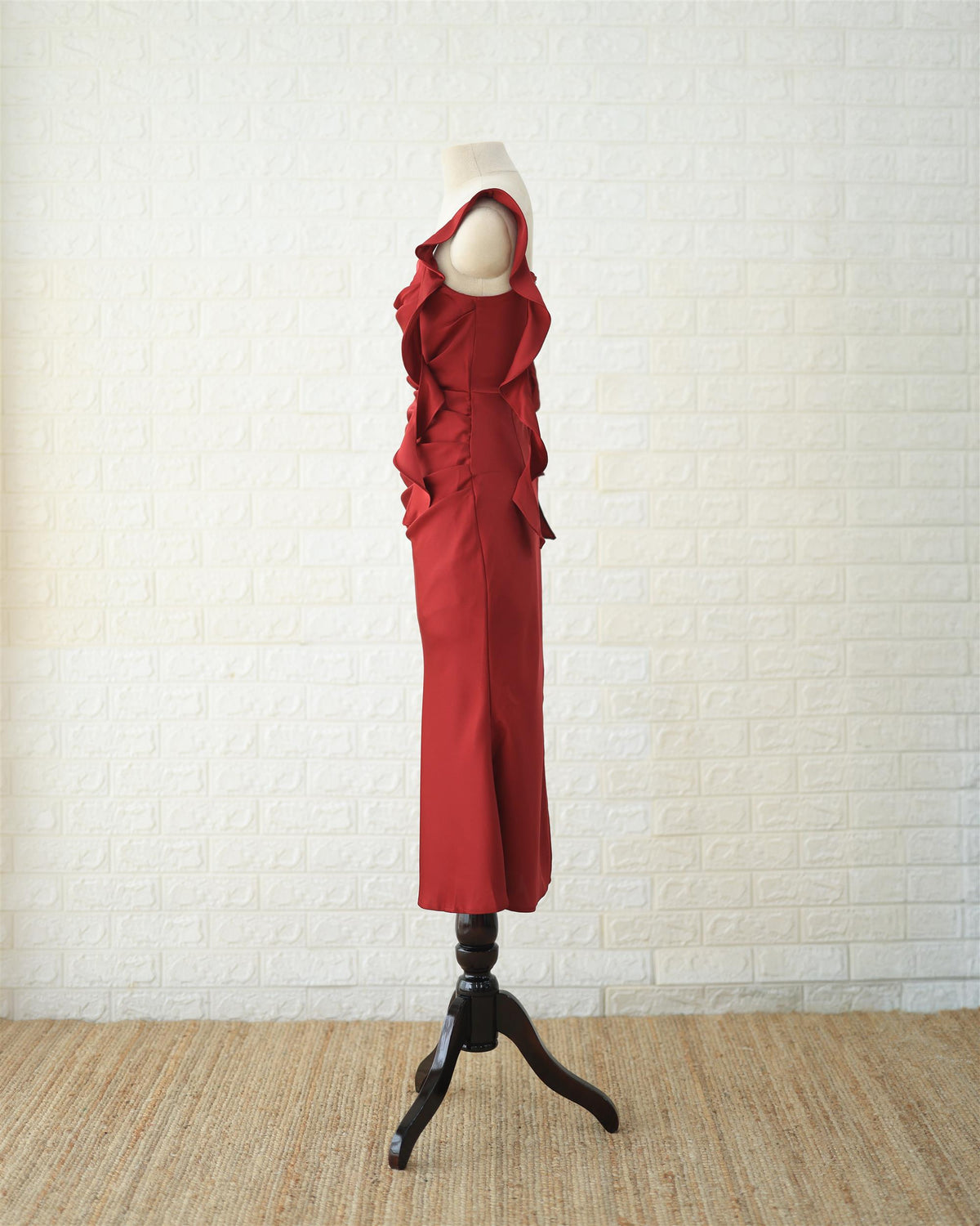 Scarlet Ruched Midi Dress in Red, side view