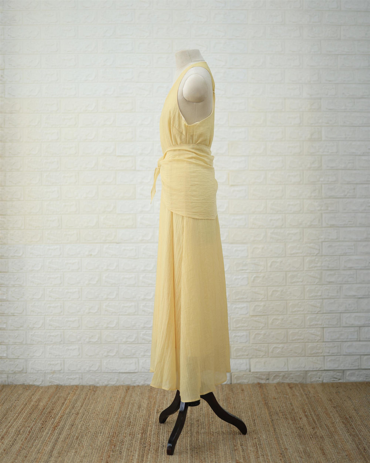 Buttercream Convertible Maxi Dress in Pale Yellow, styling detail