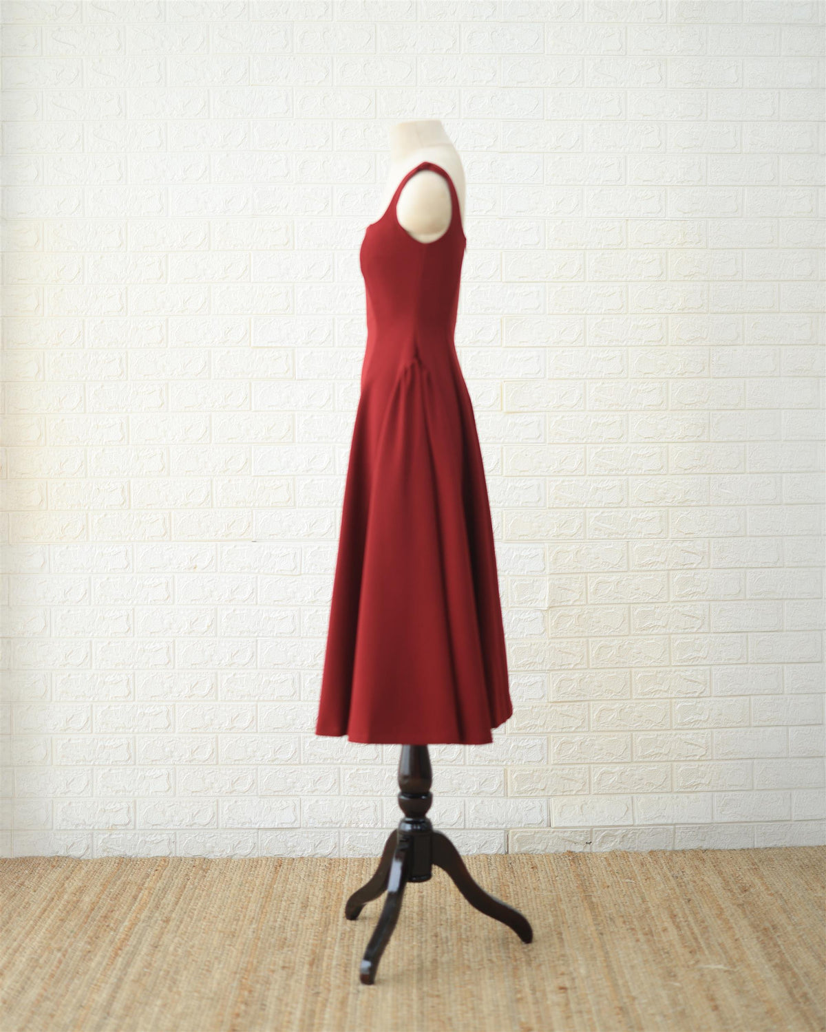 Scarlet Fit-and-Flare Midi Dress in Red, side view