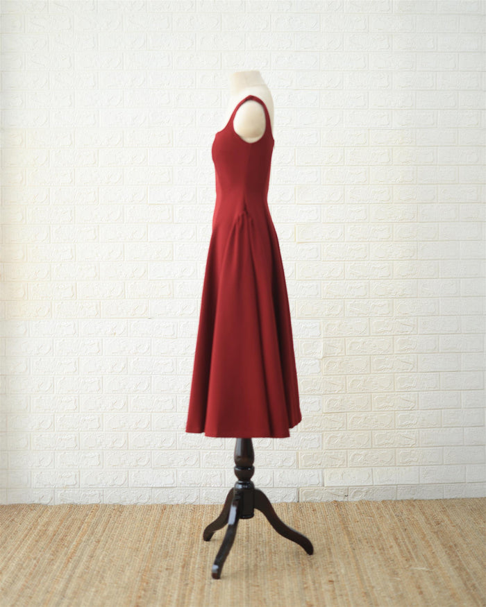 Scarlet Fit-and-Flare Midi Dress in Red, side view