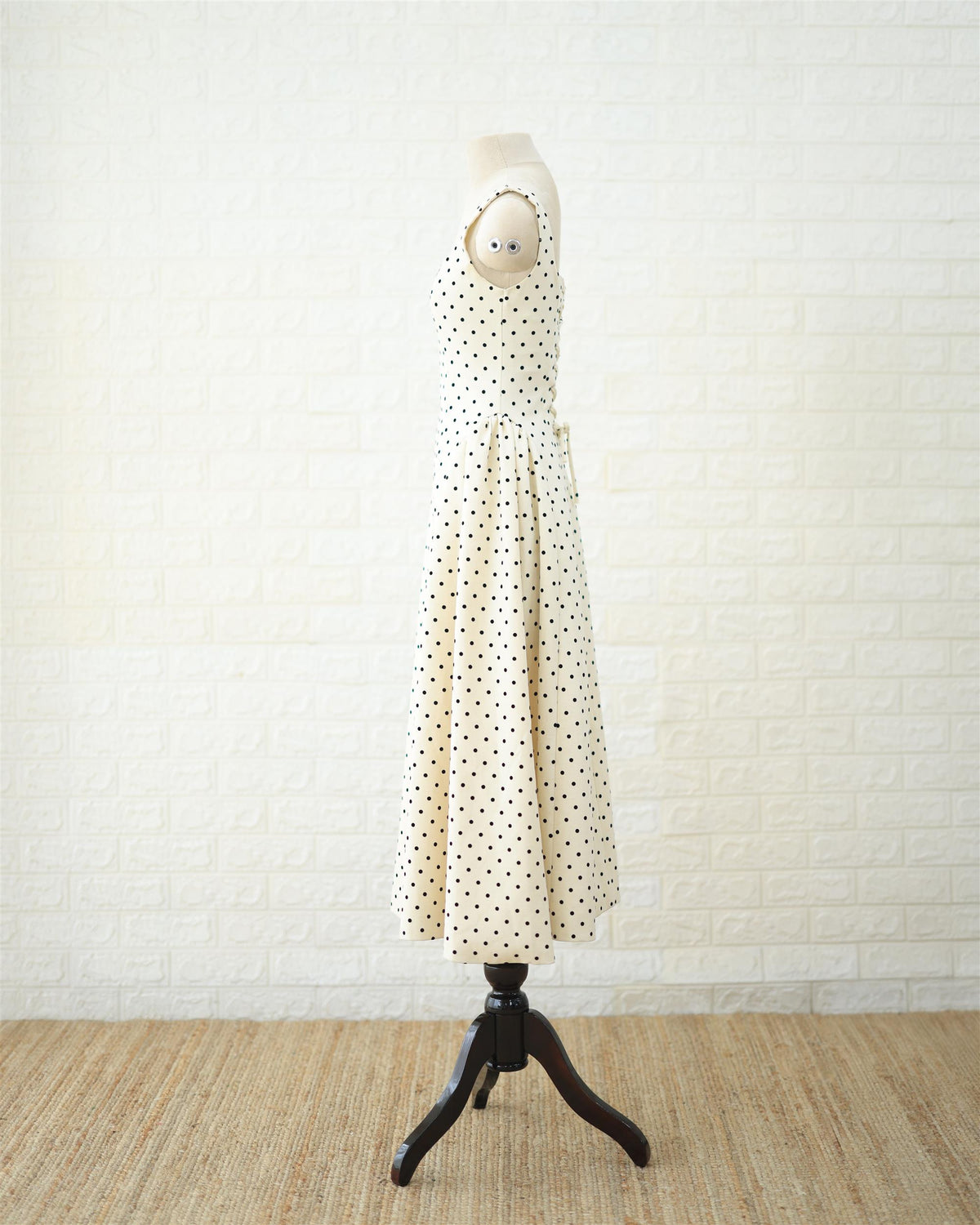 Cream Polka Sleeveless Midi Dress in Cream, side view