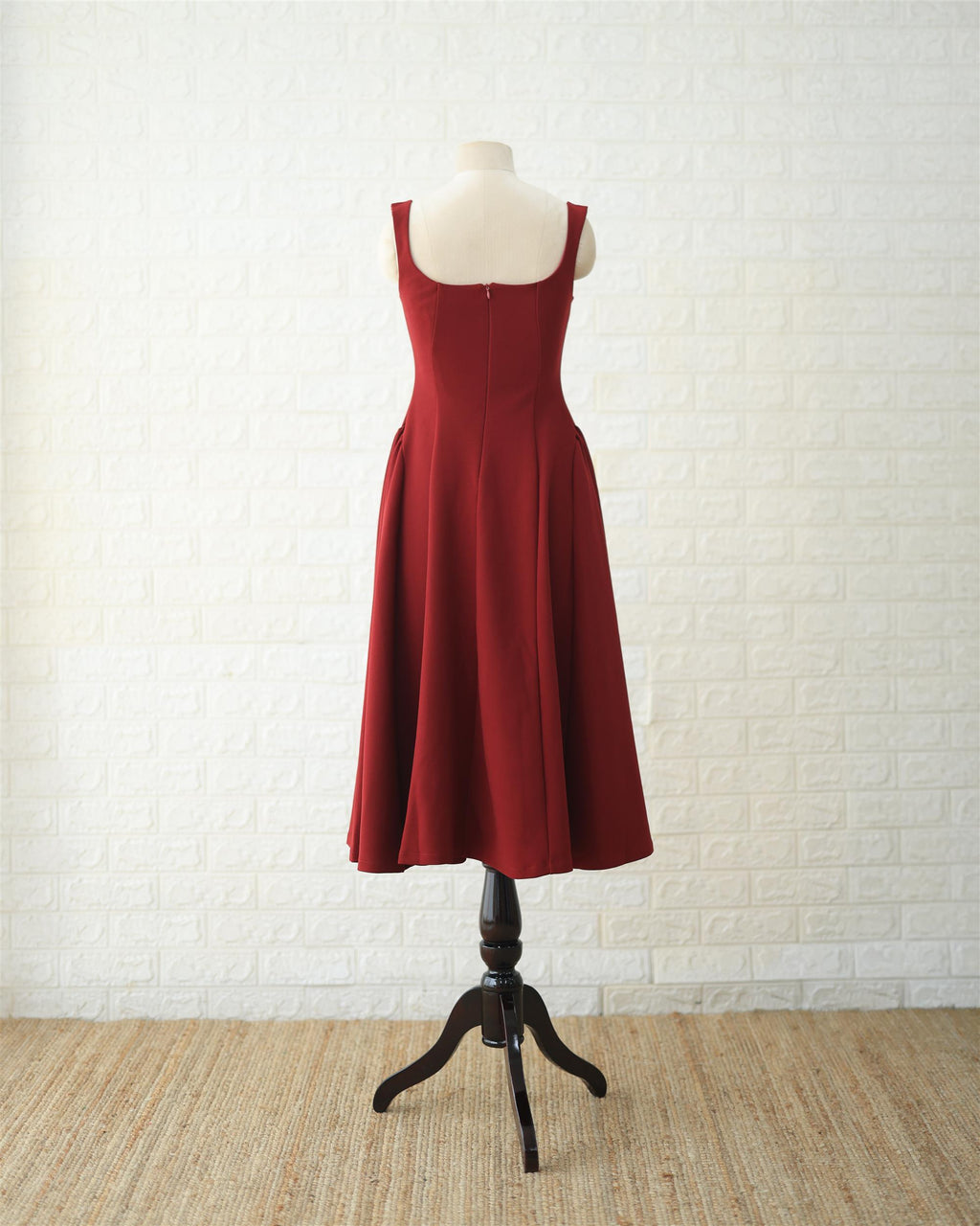 Scarlet Fit-and-Flare Midi Dress in Red, side view