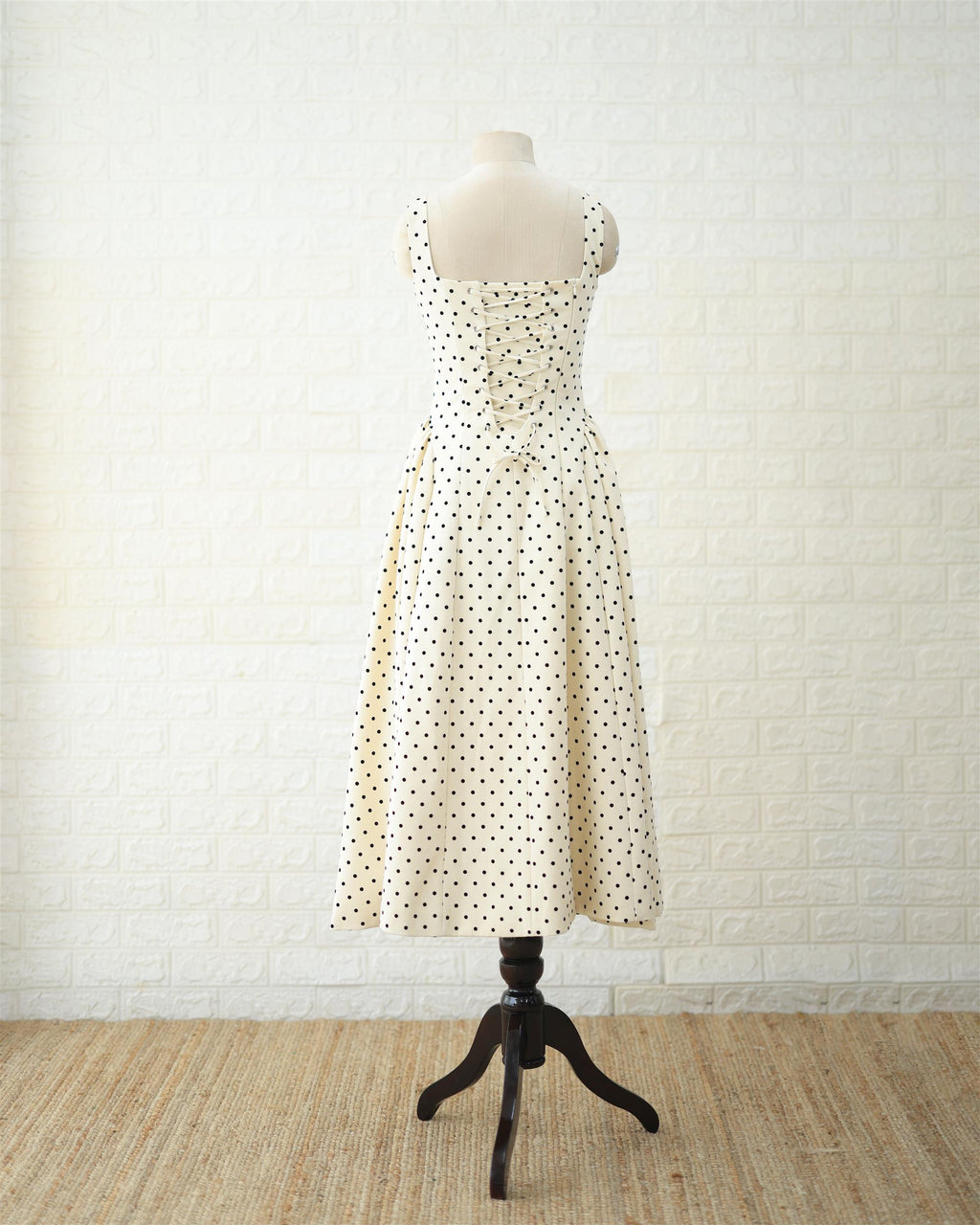 Cream Polka Sleeveless Midi Dress in Cream, side view