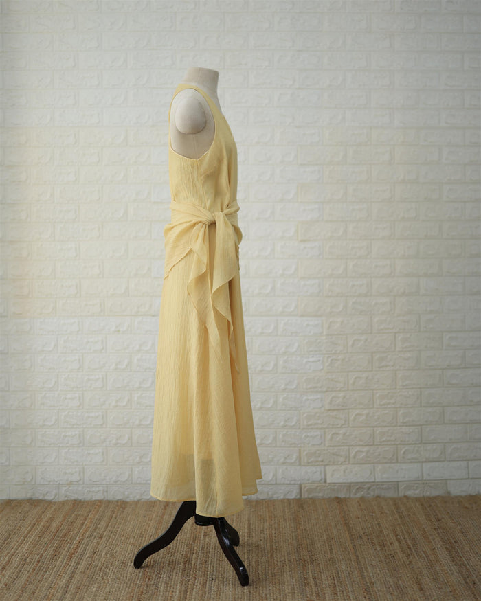 Buttercream Convertible Maxi Dress in Pale Yellow, styling detail
