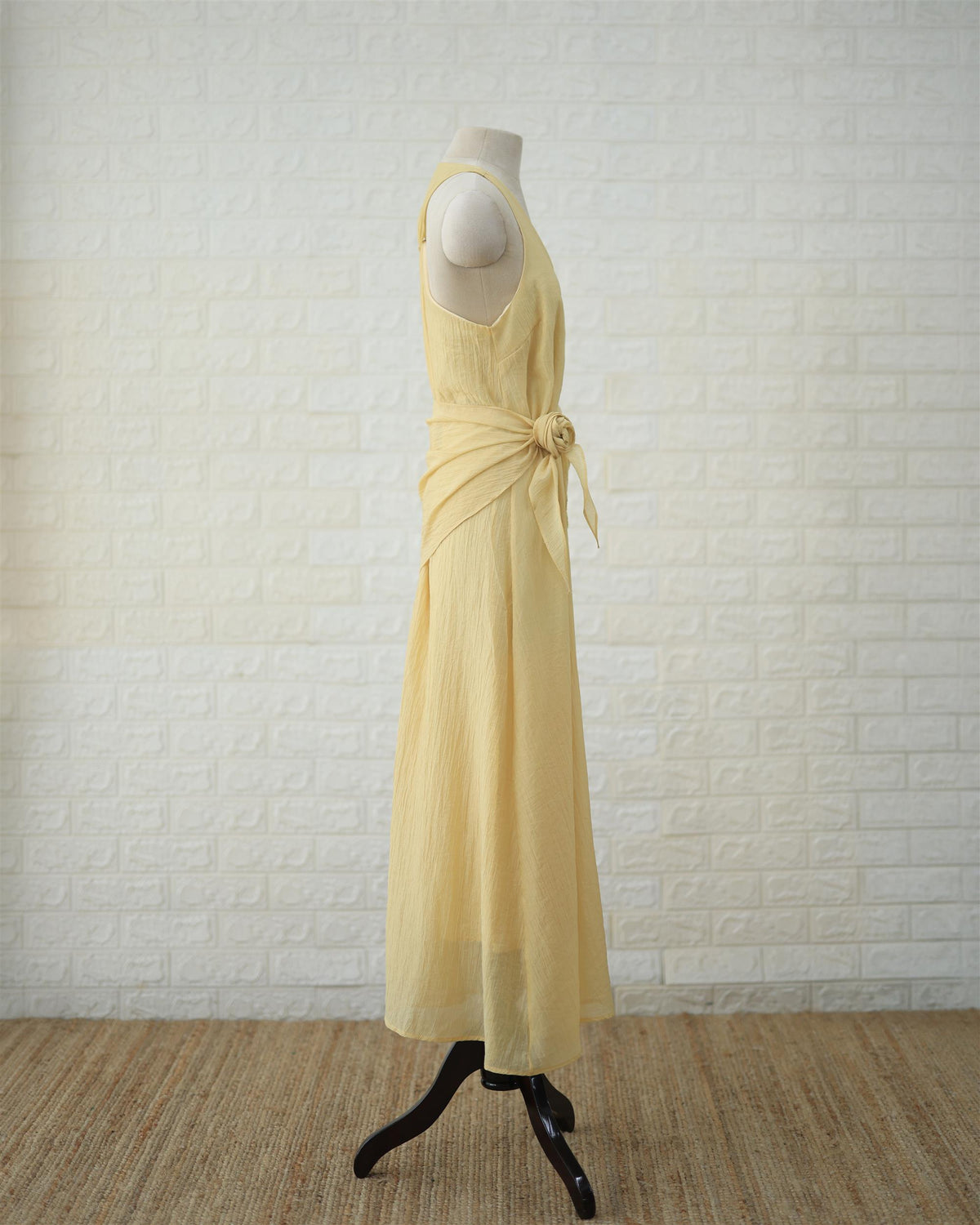 Buttercream Convertible Maxi Dress in Pale Yellow, styling detail