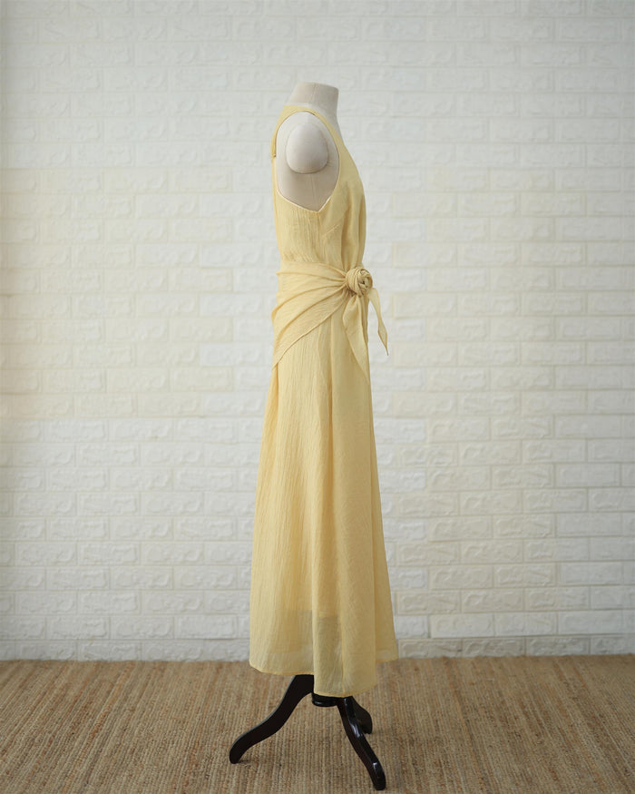 Buttercream Convertible Maxi Dress in Pale Yellow, styling detail