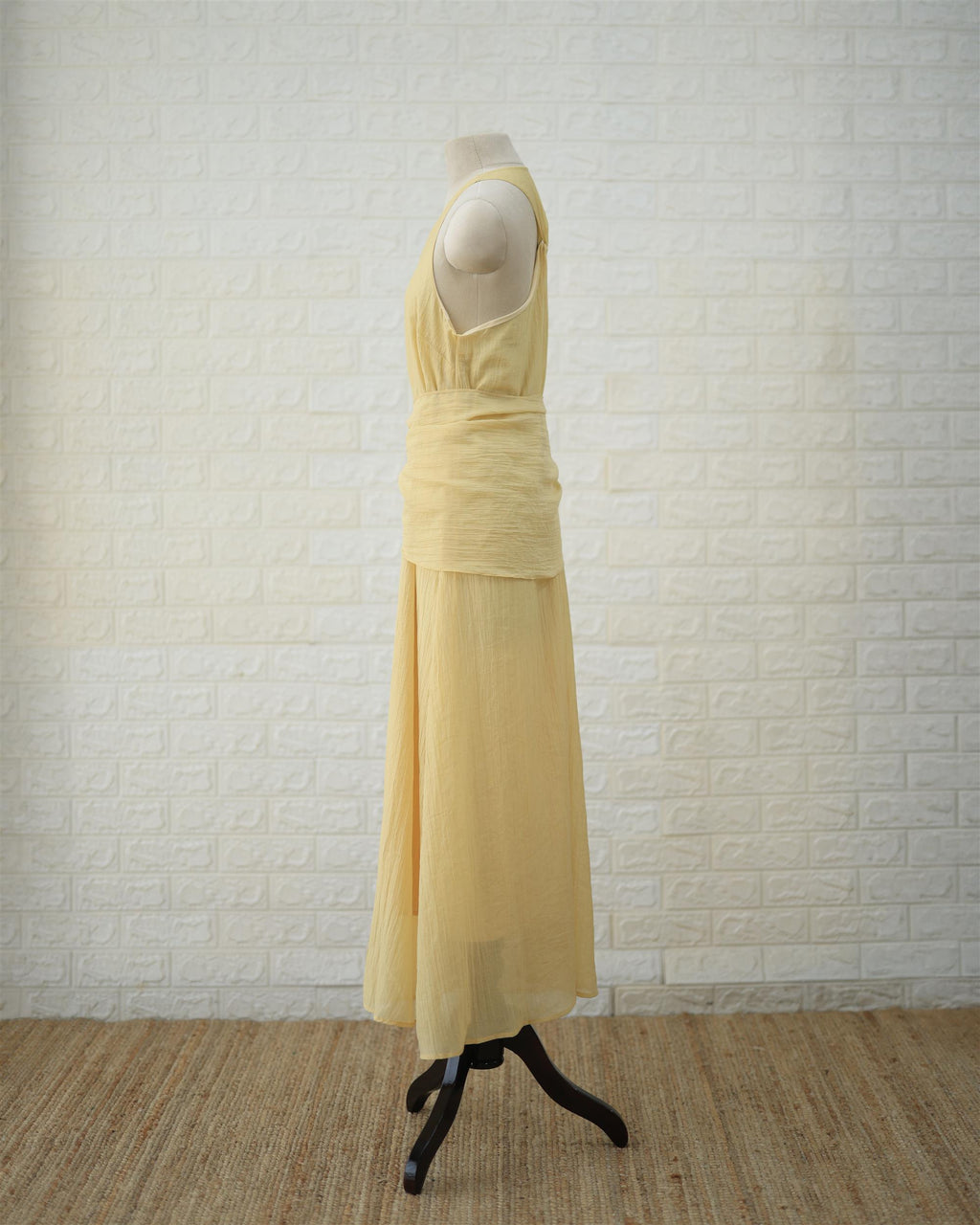 Buttercream Convertible Maxi Dress in Pale Yellow, styling detail