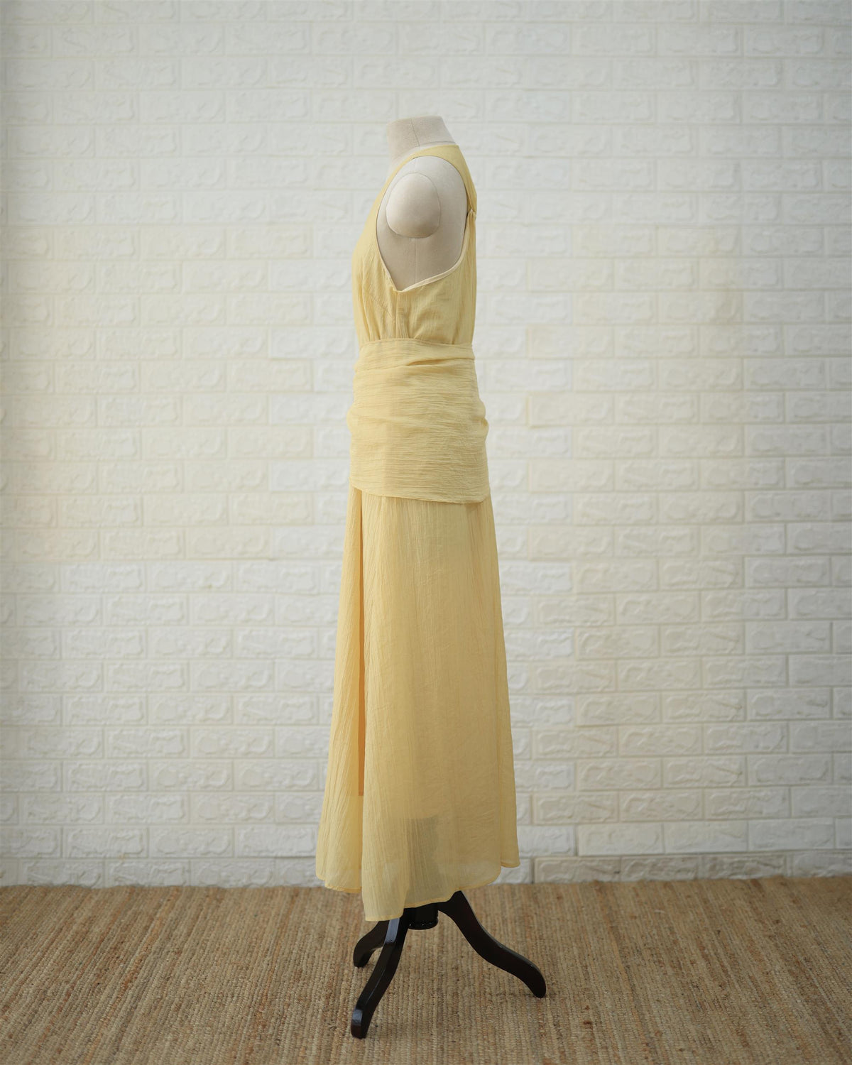 Buttercream Convertible Maxi Dress in Pale Yellow, styling detail