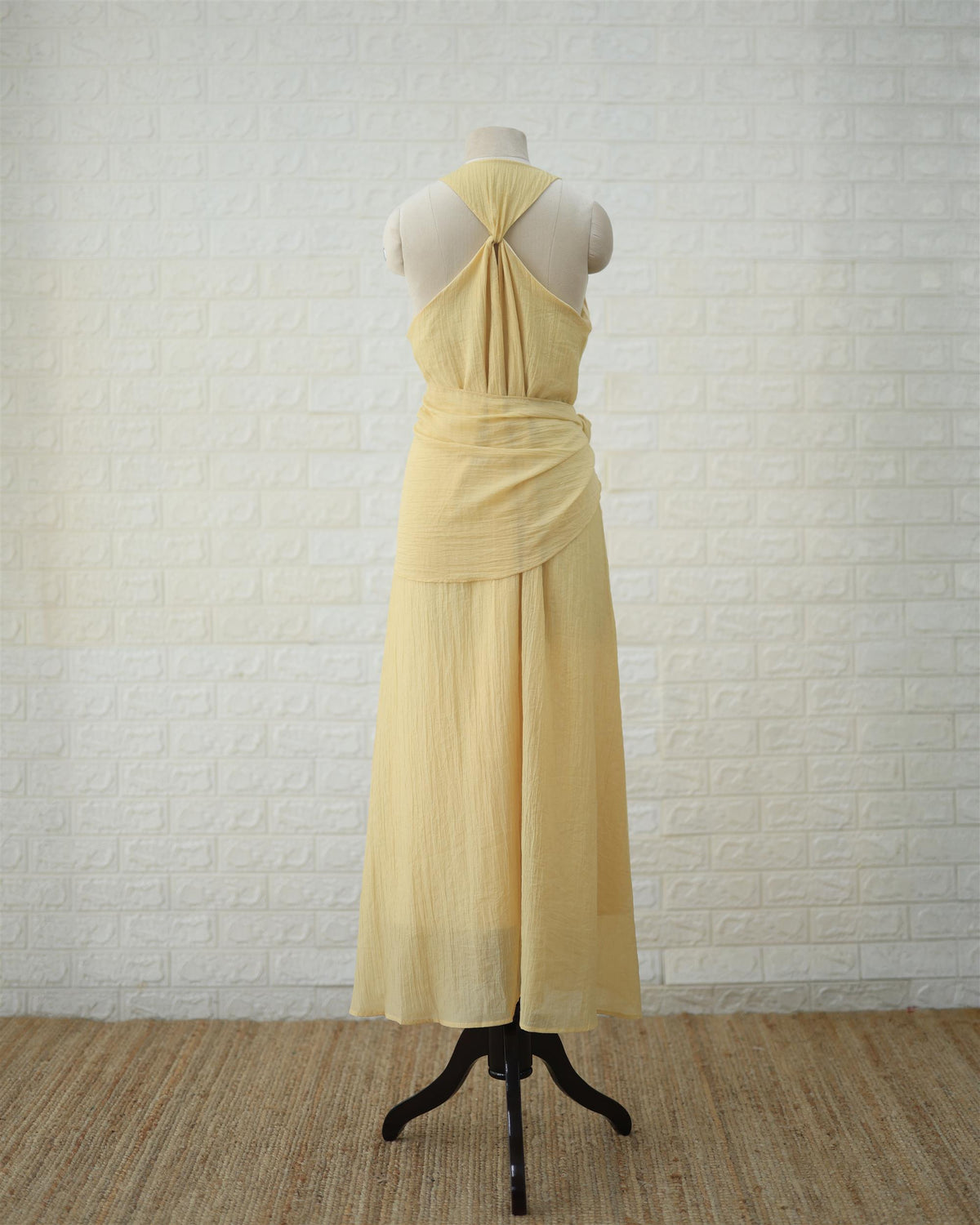 Buttercream Convertible Maxi Dress in Pale Yellow, styling detail