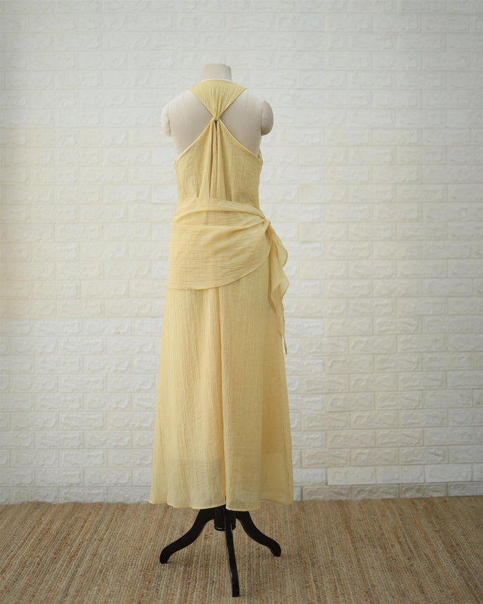 Buttercream Convertible Maxi Dress in Pale Yellow, styling detail